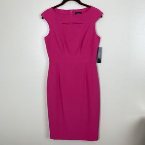 Tahari Dress Size 4 Pink Knee Length Cap Sleeve Keyhole Accent At Chest New Tags